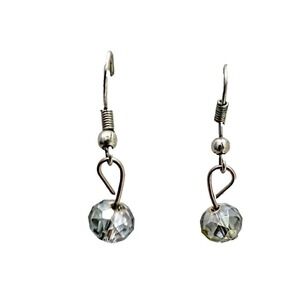 Crystal Earrings SILVER Dainty Feminine Crystal Bead Drop Pierced Smoky Champage